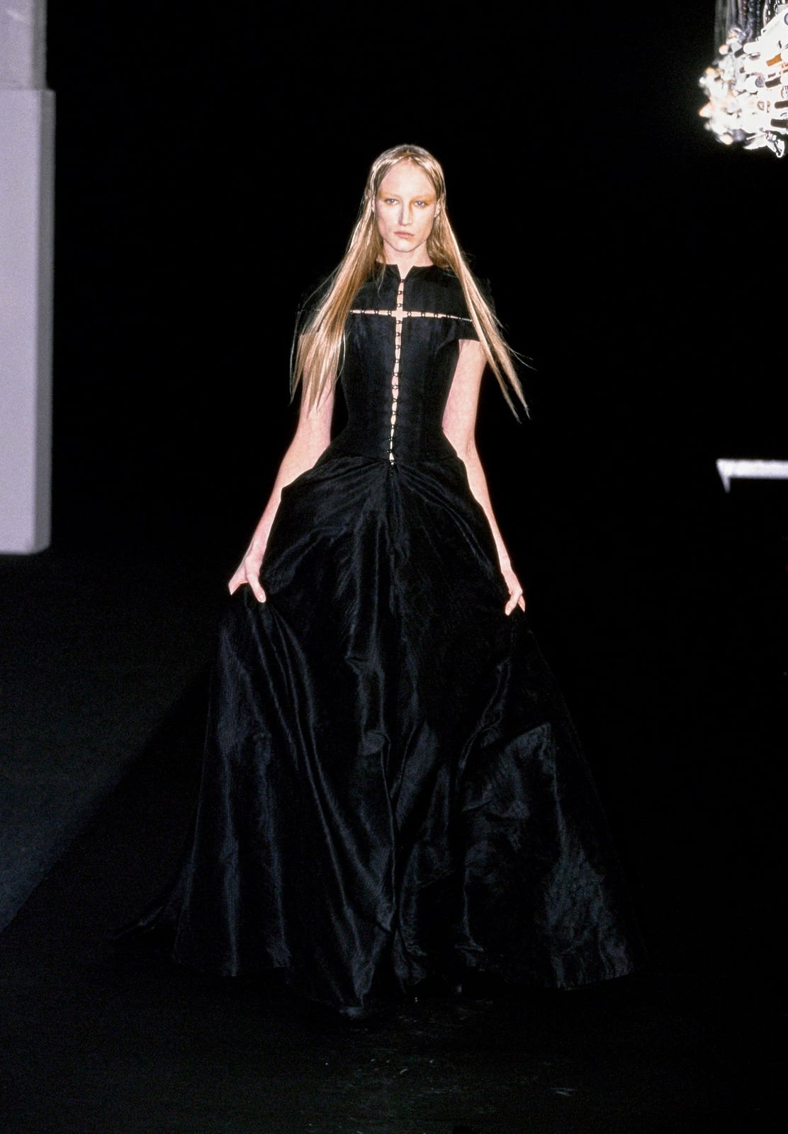Haute Couture Black Taffeta Ballgown with Cross, Close-Up Take — Classy Gothic Style