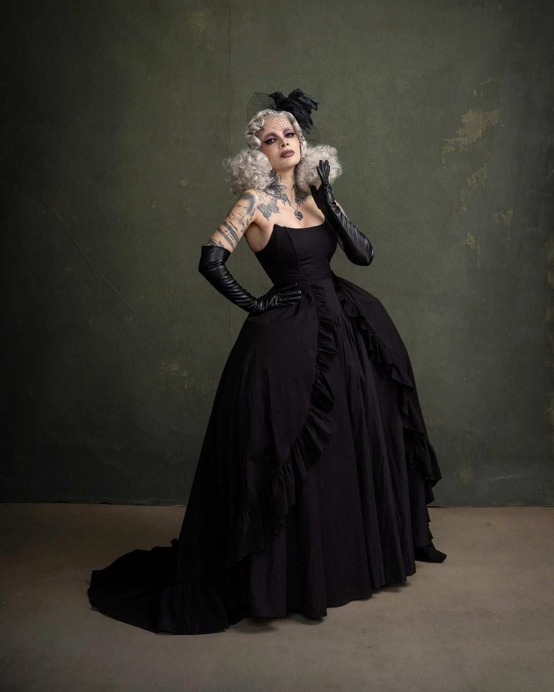 Dramatic Black Ballgown with Voluminous Skirt, Close-Up Take — Classy Gothic Style