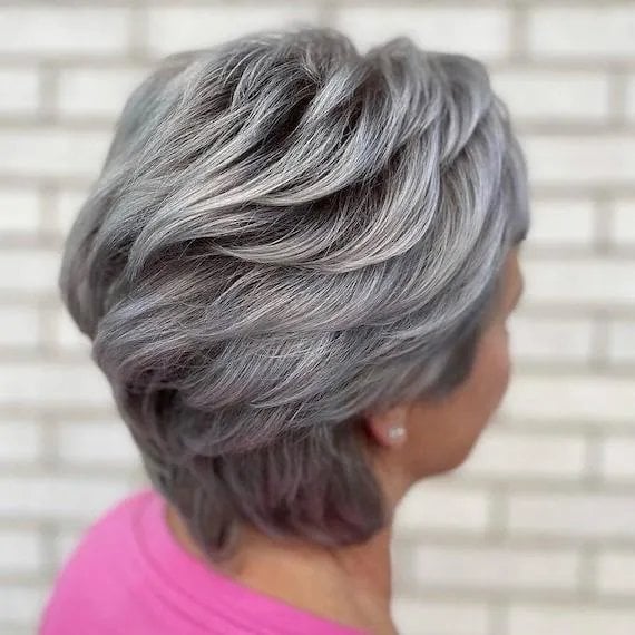 Shoulder Length Layers With Silver Gray Shoulder Length Layers With Silver Gray — Classy Gray Blending Hair