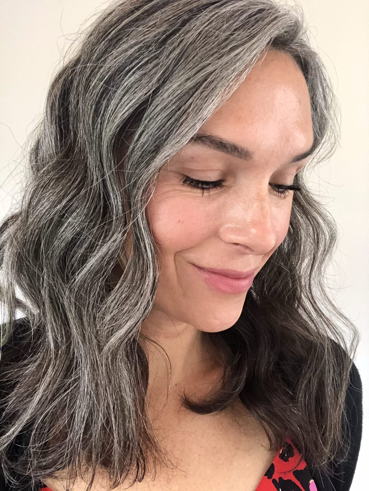 Collarbone Air Dried Natural Gray Blend — Classy Gray Blending Hair Dark Brown