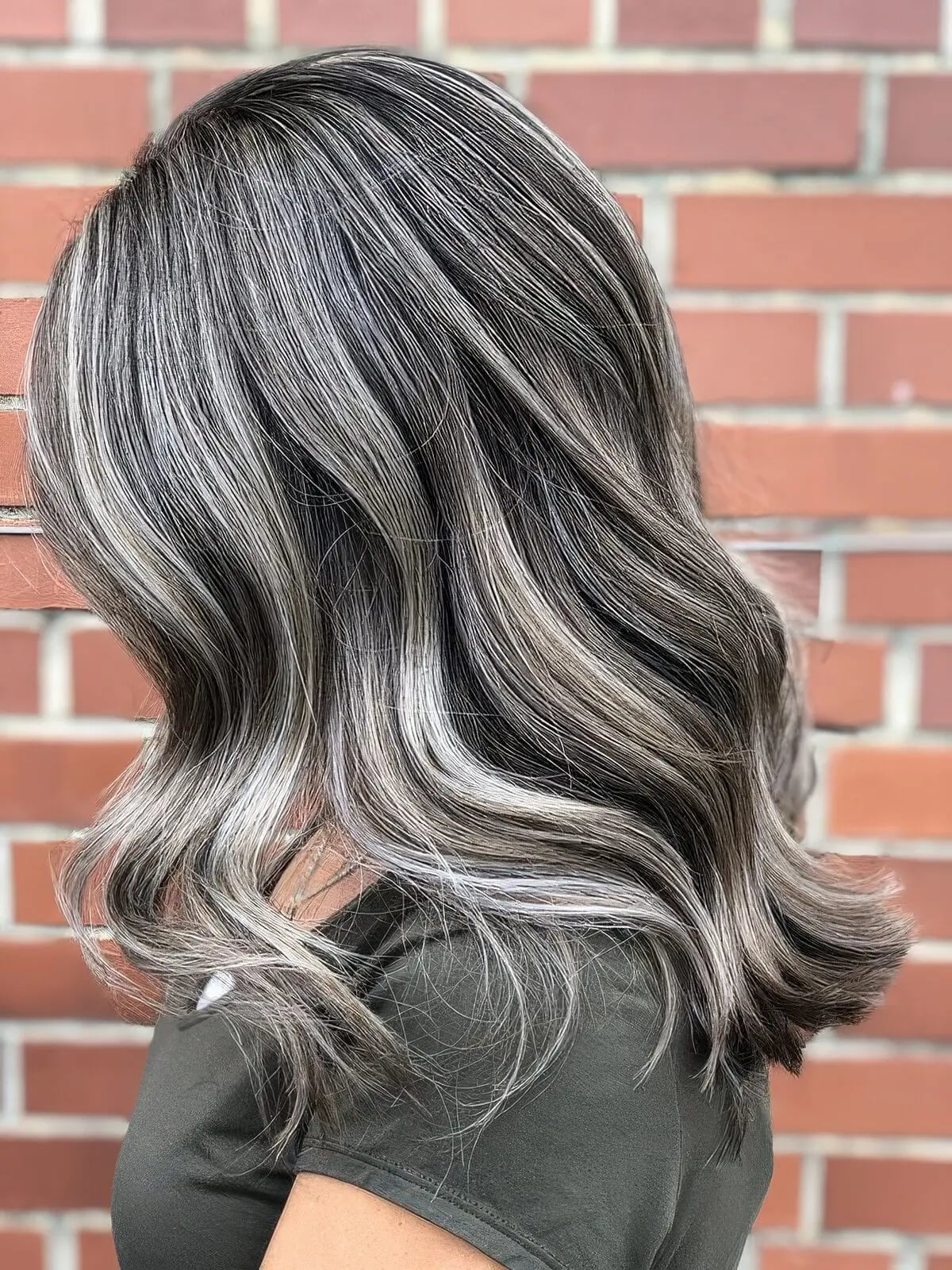 Elegant Updo With Blended Gray Strands — Classy Gray Blending Hair Dark Brown