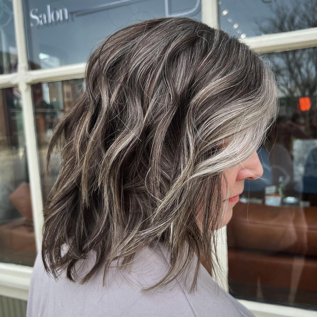 Shoulder Layers With Gray Silver Blend — Classy Gray Blending Hair Dark Brown