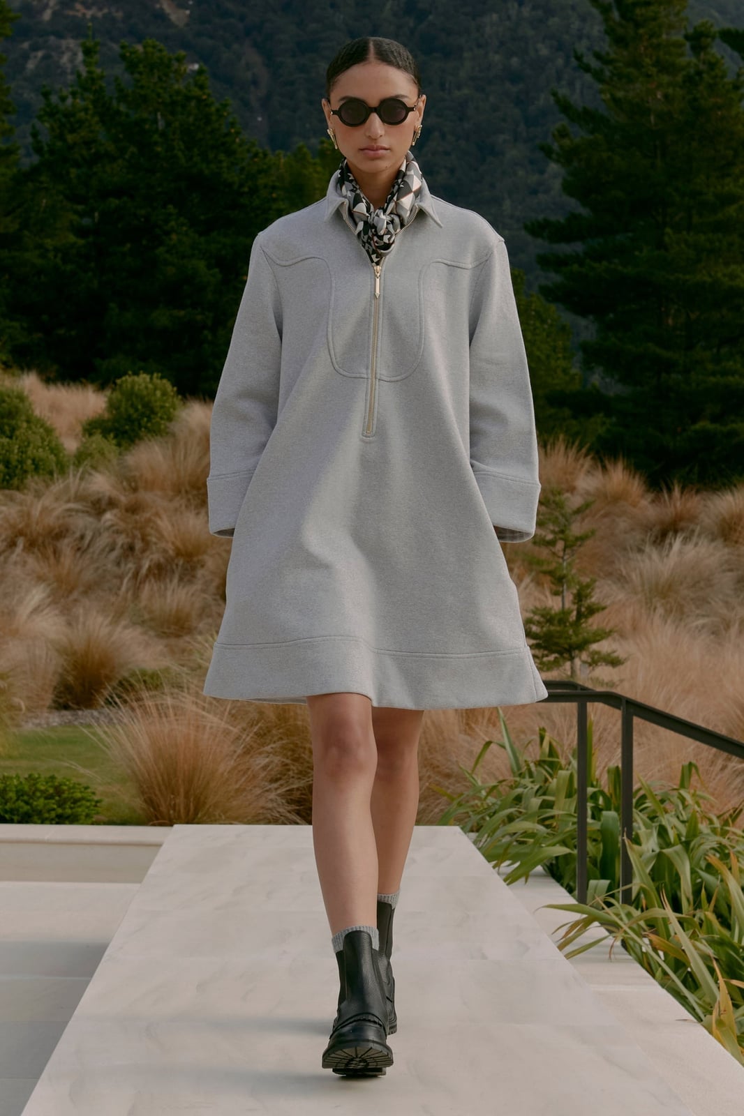 Gray A-Line Sweatshirt Dress with Zip-Front Gray A-Line Sweatshirt Dress with Zip-Front — Classy Gray Dress
