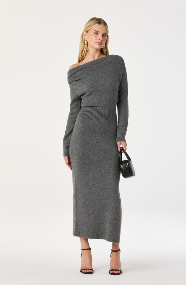 Charcoal Gray Off-the-Shoulder Knit Dress Charcoal Gray Off-the-Shoulder Knit Dress — Classy Gray Dress