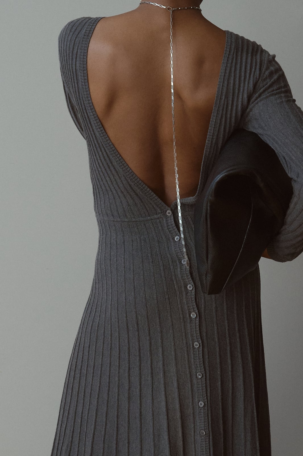 Charcoal Gray Ribbed Knit Dress with Open Back Charcoal Gray Ribbed Knit Dress with Open Back — Classy Gray Dress