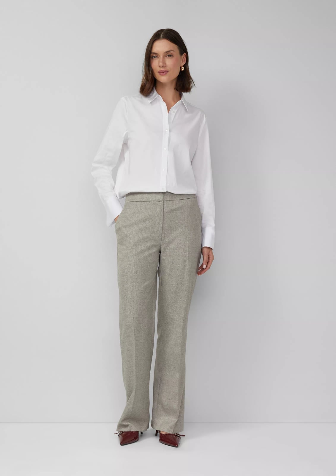 Stone Gray Glittering Yarn Wide Leg Trousers — Classy Gray Pants Outfits