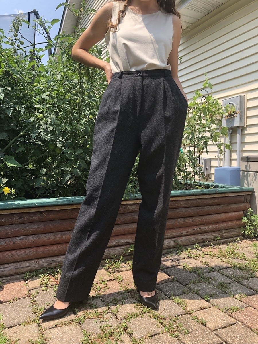 Charcoal Gray Pleated Wide Leg Wool Trousers — Classy Gray Pants Outfits