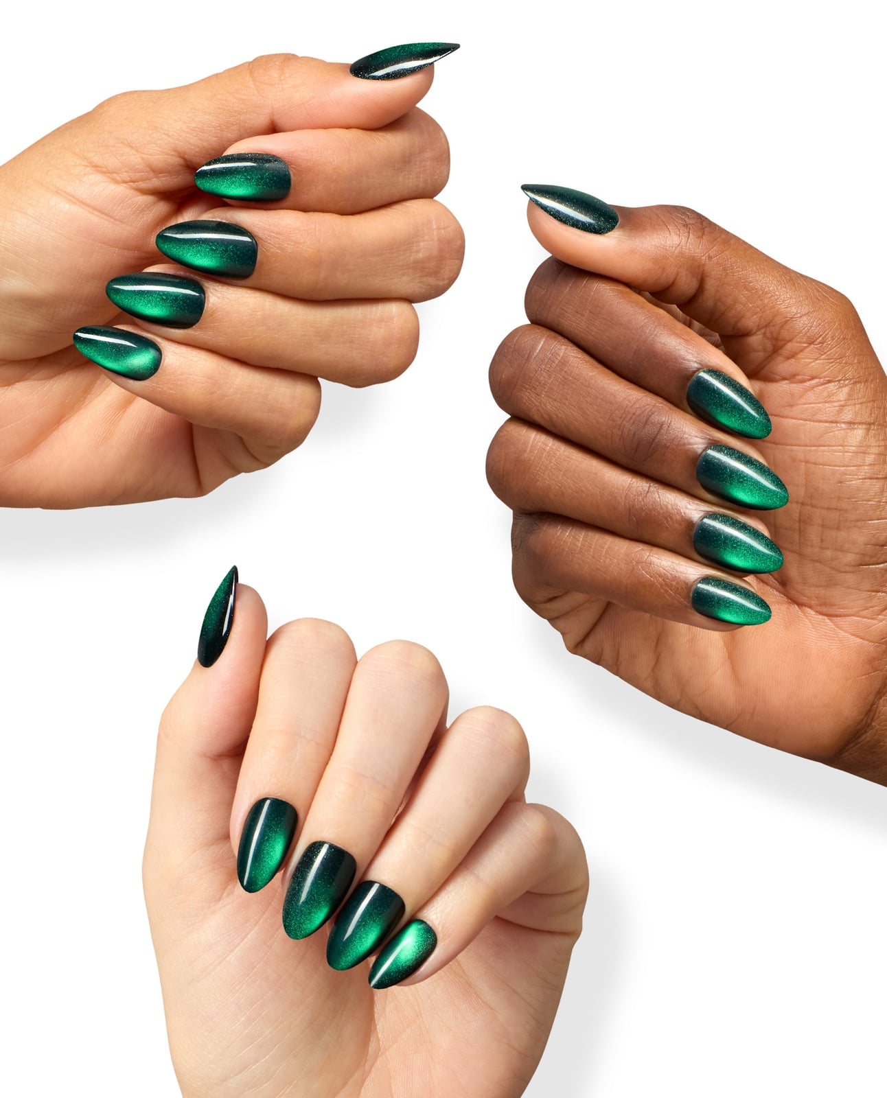 Medium Almond Vibrant Emerald Green Cat Eye Medium Almond Vibrant Emerald Green Cat Eye — Classy Green Cat Eye Nails
