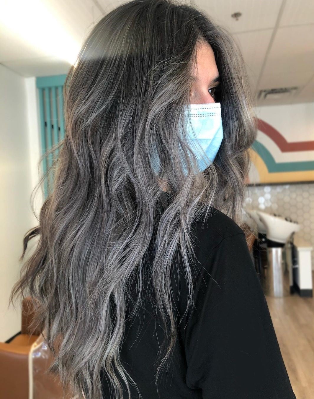 Dark Base With Ash Blonde Highlights, Wavy Dark Base With Ash Blonde Highlights, Wavy — Classy Grey Blending Highlights