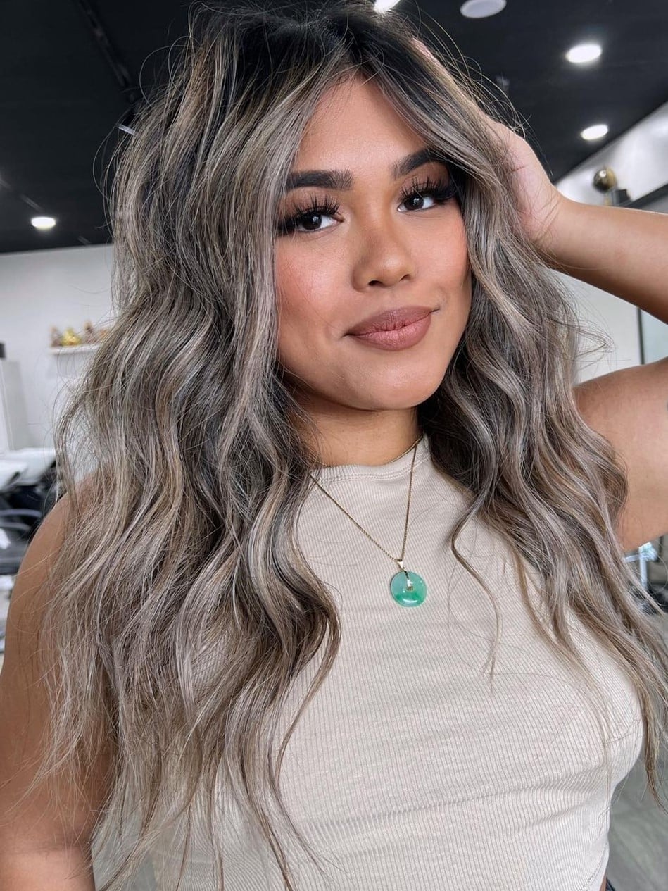 Ash Blonde And Gray Highlights With Long Layers Ash Blonde And Gray Highlights With Long Layers — Classy Grey Blending Highlights