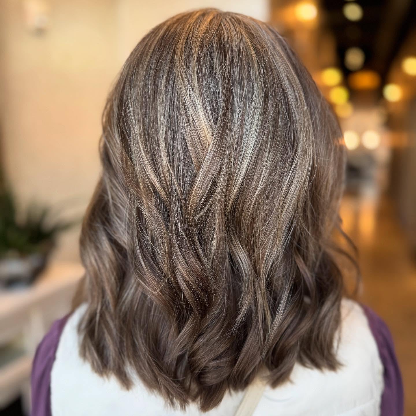 Shoulder Length Dark Brown With Ash Blonde Shoulder Length Dark Brown With Ash Blonde — Classy Grey Blending Highlights