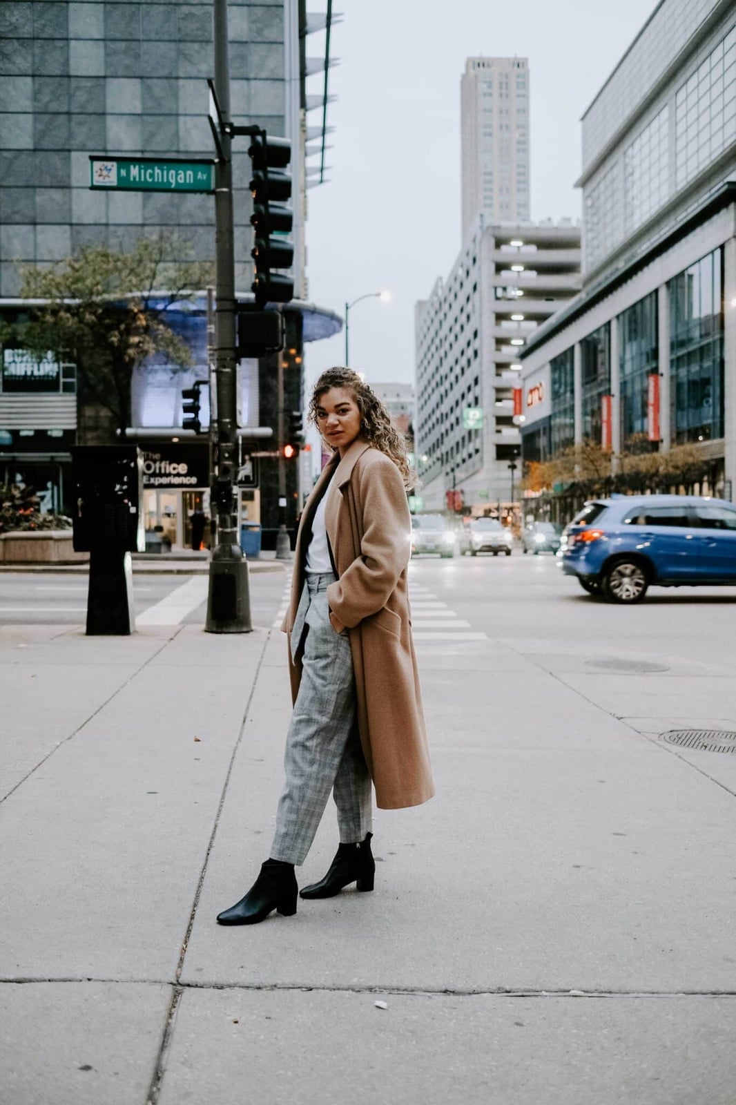 Gray Plaid Trousers with a Camel Coat — Classy Grey Pants Outfits