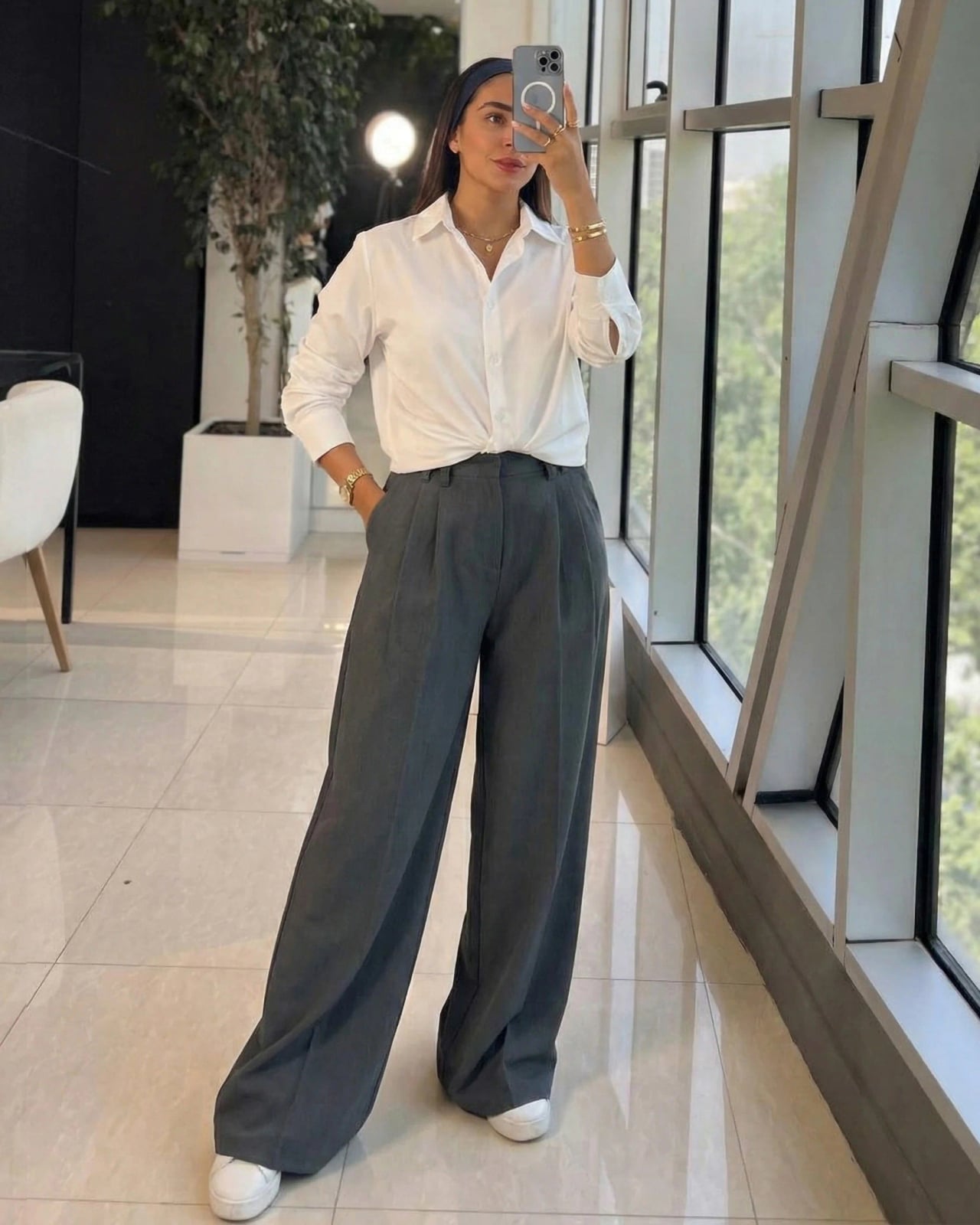 Gray Wool Blend Trousers with White Shirt — Classy Grey Pants Outfits
