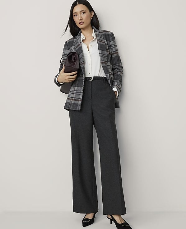 Dark Gray Trousers with Plaid Blazer — Classy Grey Pants Outfits