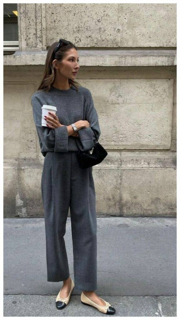 Matching Gray Sweater and Trousers with Belt Bag — Classy Grey Pants Outfits