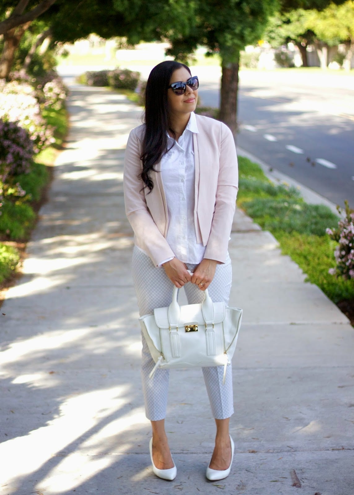 Slim Gray Trousers with Pink Blazer — Classy Grey Pants Outfits