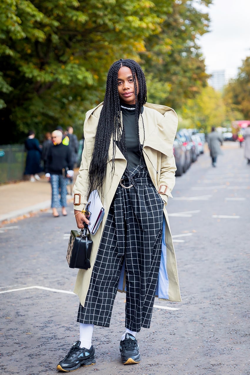 Oversized Trench Coat With Plaid Culottes — Classy Grunge Style
