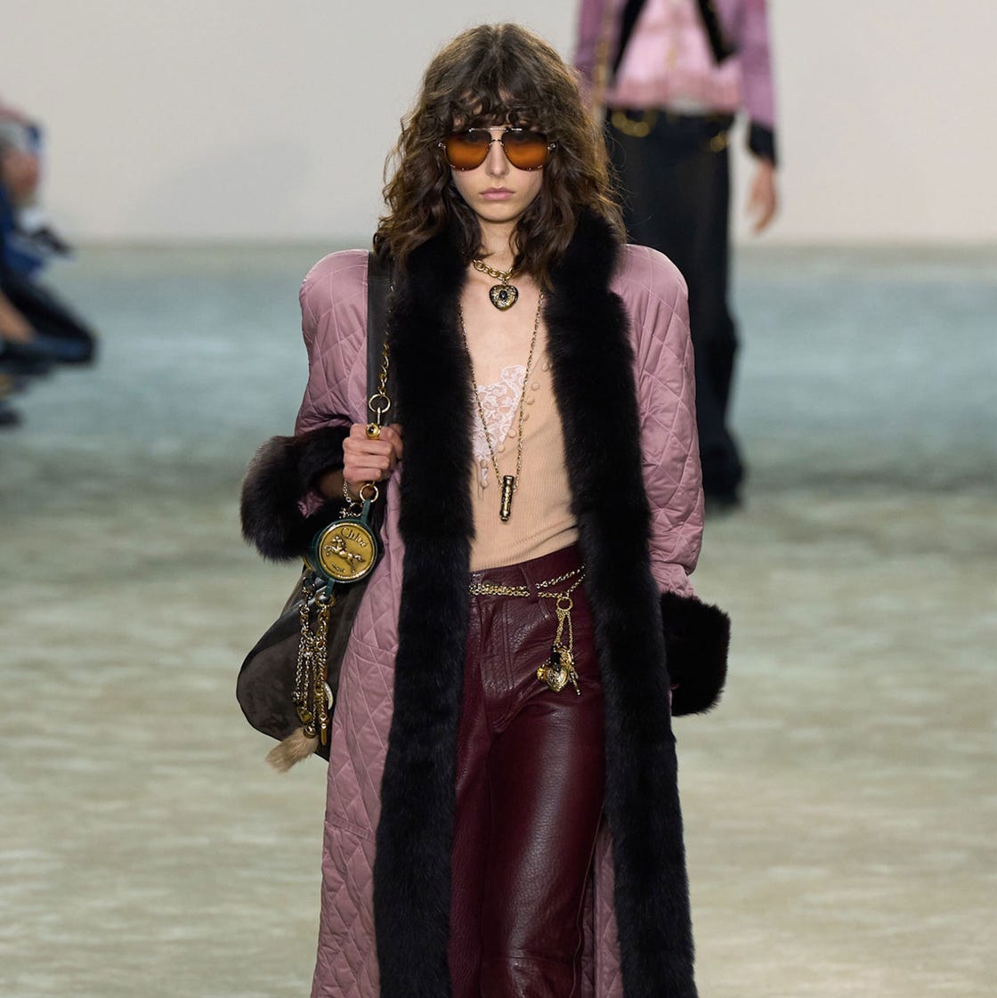Quilted Coat Over Lace Top and Leather Trousers — Classy Grunge Style