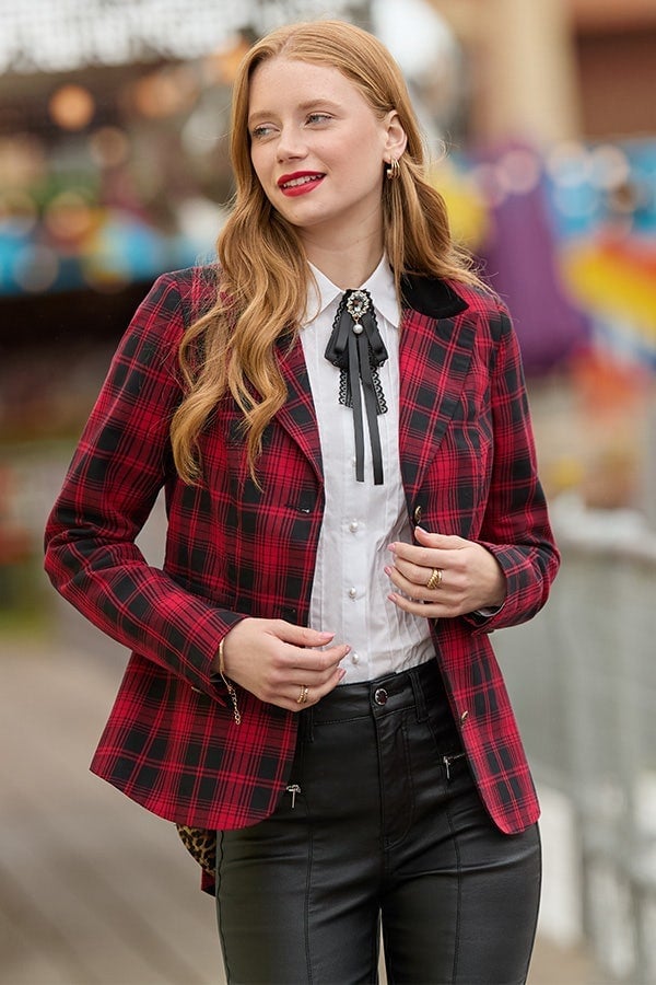 Plaid Blazer With Pearl Button Shirt — Classy Grunge Style