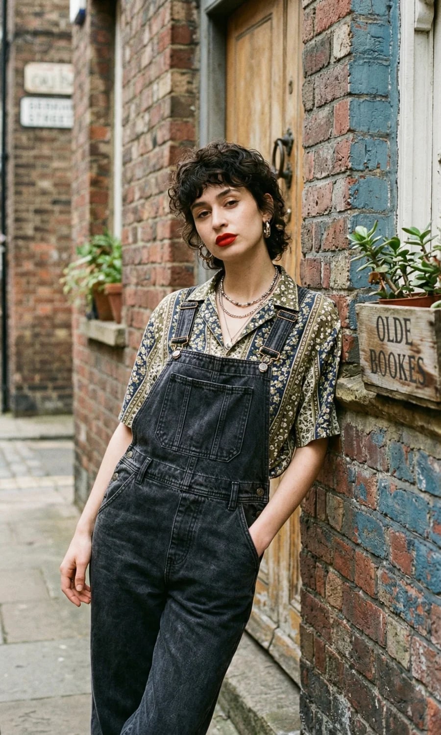 Denim Overalls With Patterned Shirt and Black Boots — Classy Grunge Style