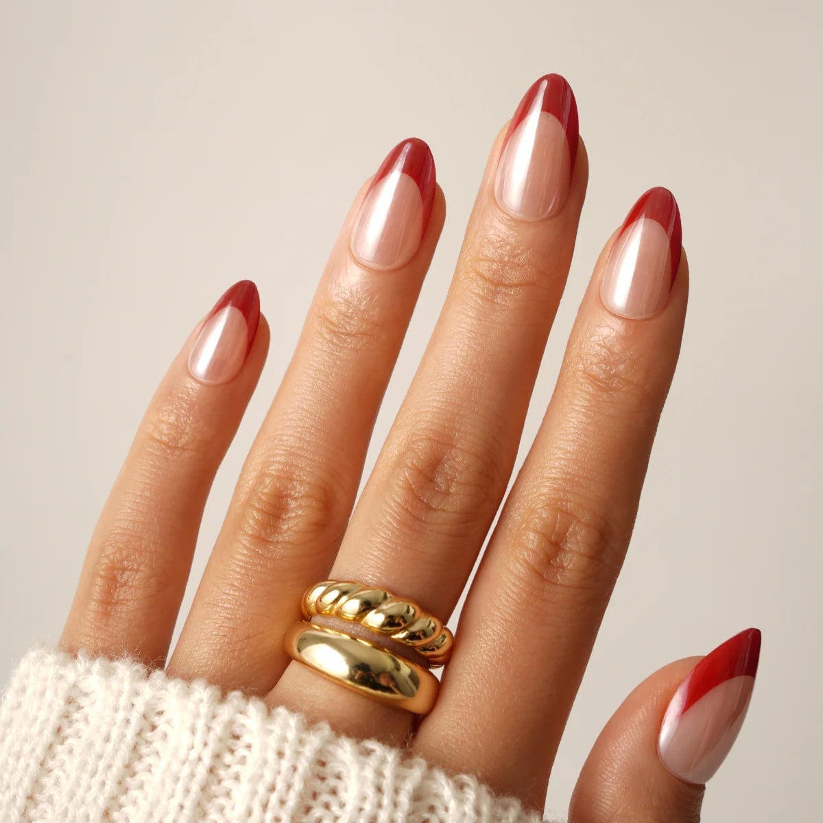 Red French Chrome Long Almond Nails — Classy Hailey Bieber Nails