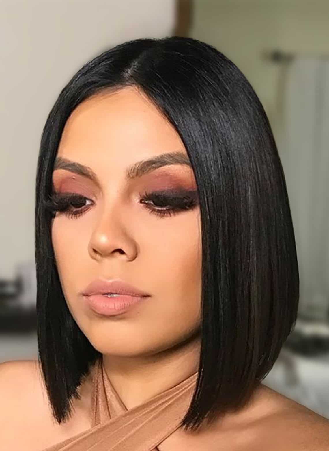 Sleek Black Bob With Curtain Bangs Sleek Black Bob With Curtain Bangs — Classy Hair for Round Face