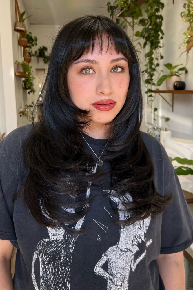Long Straight Layers With Curtain Bangs Long Straight Layers With Curtain Bangs — Classy Hair for Round Face
