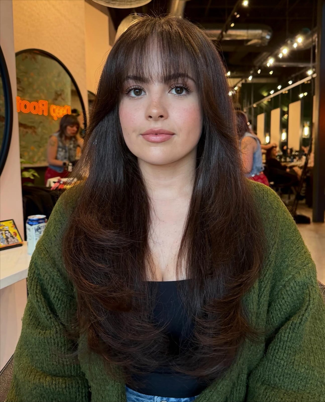 Mid-Back Layers Dark Brown With Curtain Bangs, Wavy — Classy Hair Haircuts