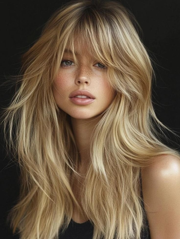 Mid-Back Blonde Layers With Curtain Bangs — Classy Hair Haircuts