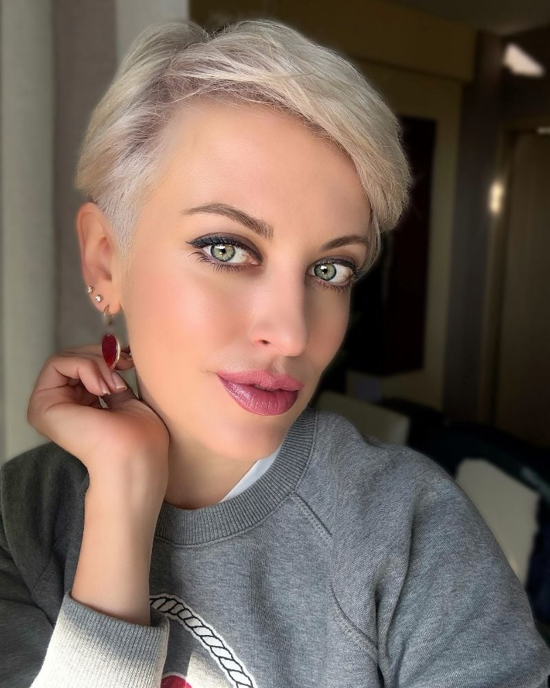 Platinum Blonde Pixie With Textured Fringe — Classy Hair Haircuts