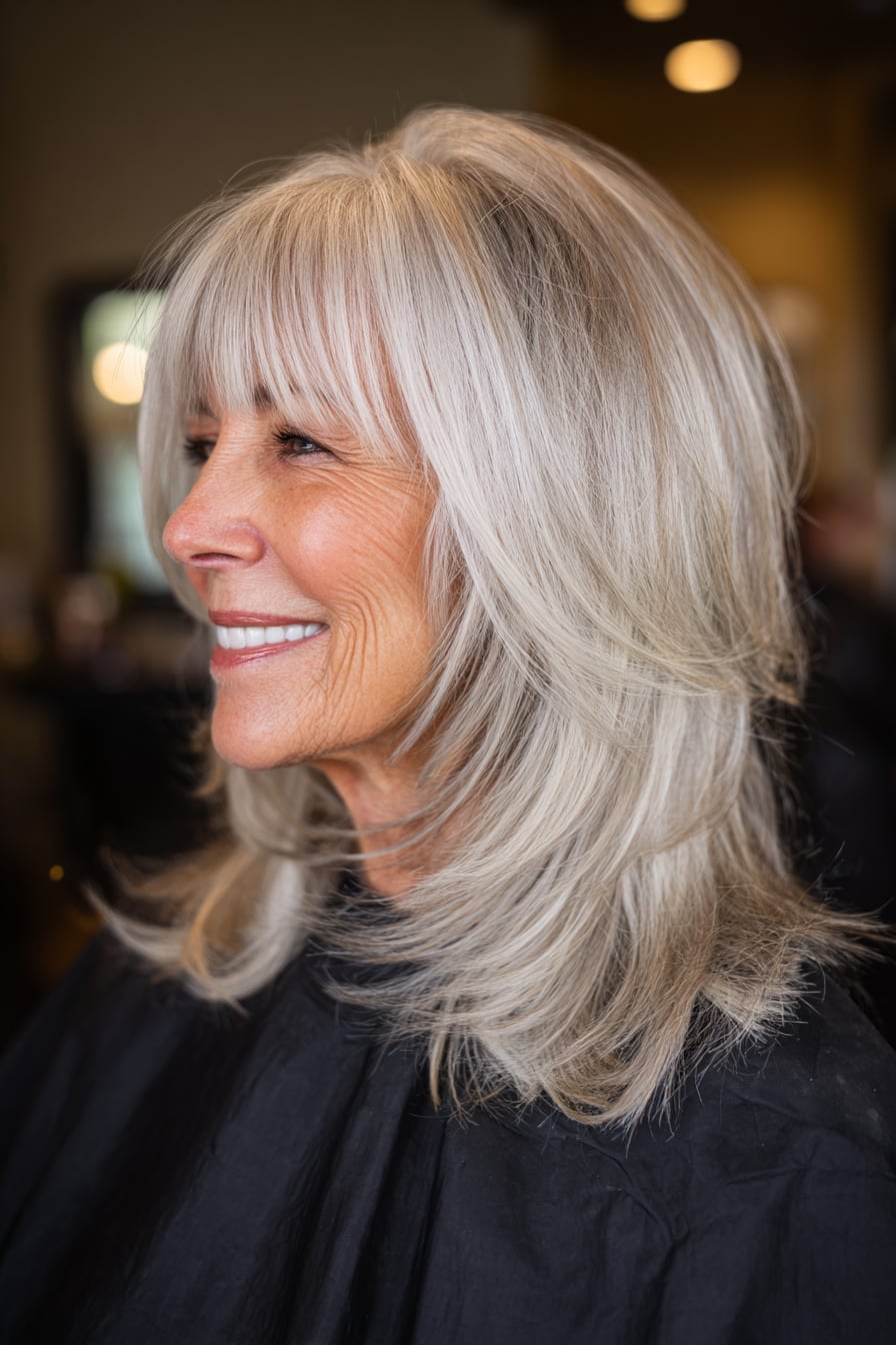 Silver Blonde Layered Shag With Full Bangs — Classy Hair Trends for Women