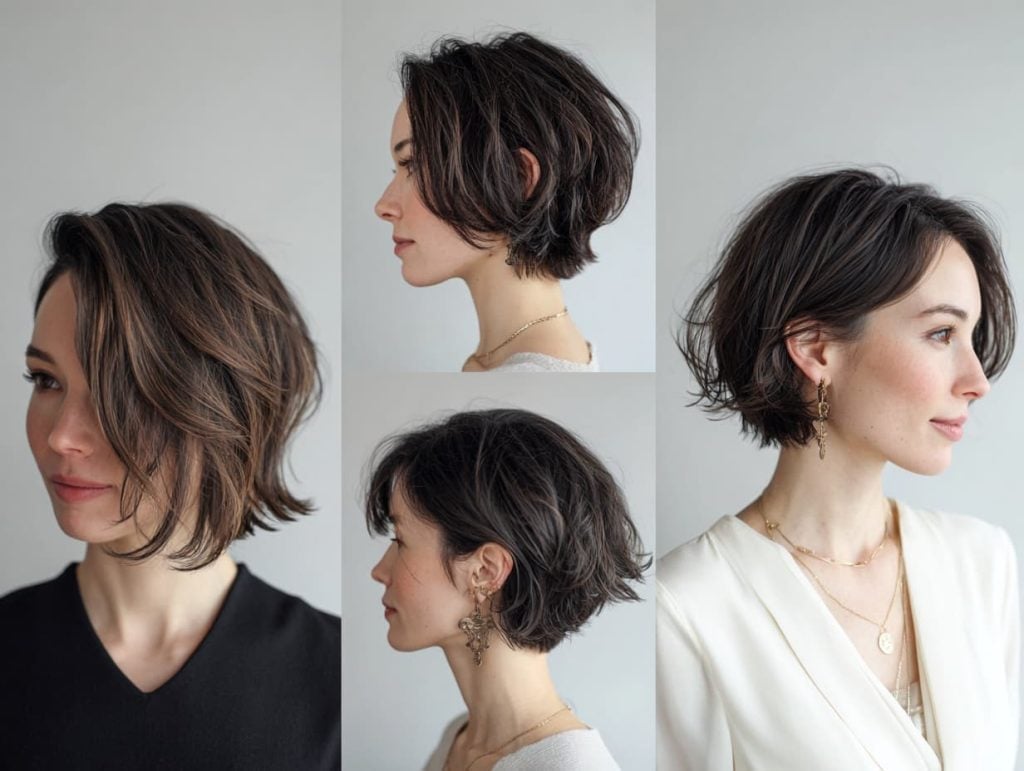 Layered Dark Brown Bob with Air-Dried Waves — Classy Hair Types Chart