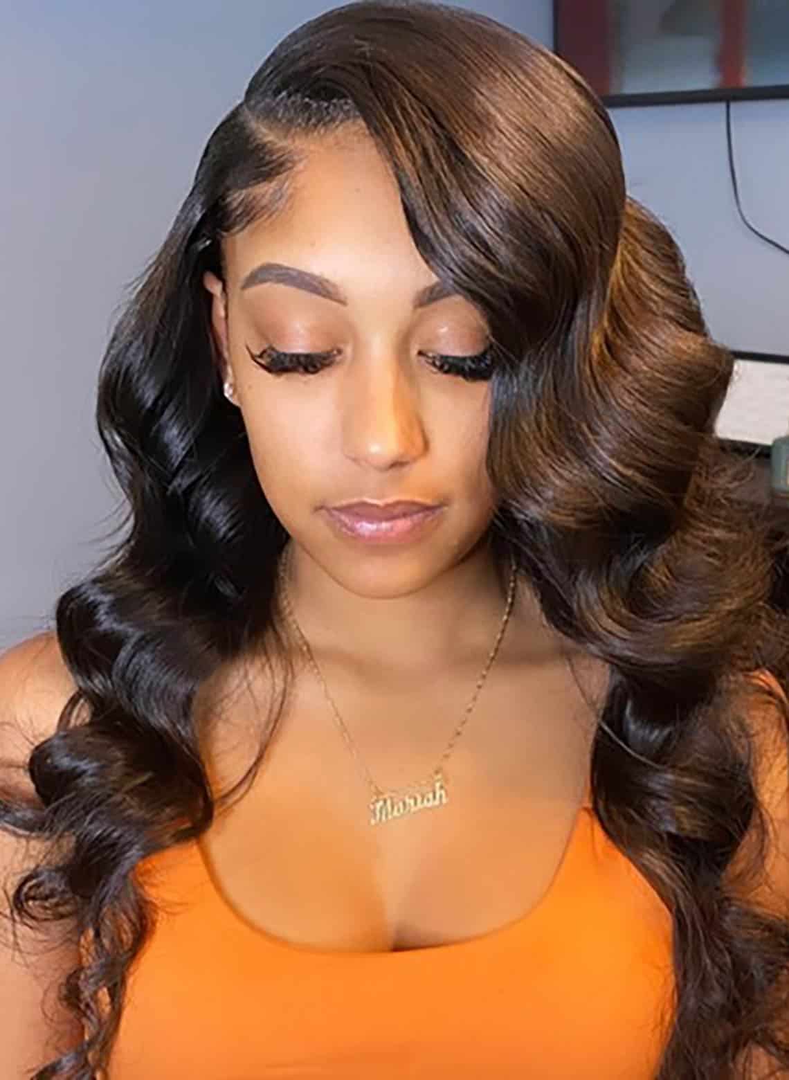Dark Brown Voluminous Waves Side Swept Bangs, Mid-Back Dark Brown Voluminous Waves Side Swept Bangs, Mid-Back — Classy Haircuts for Long Hair