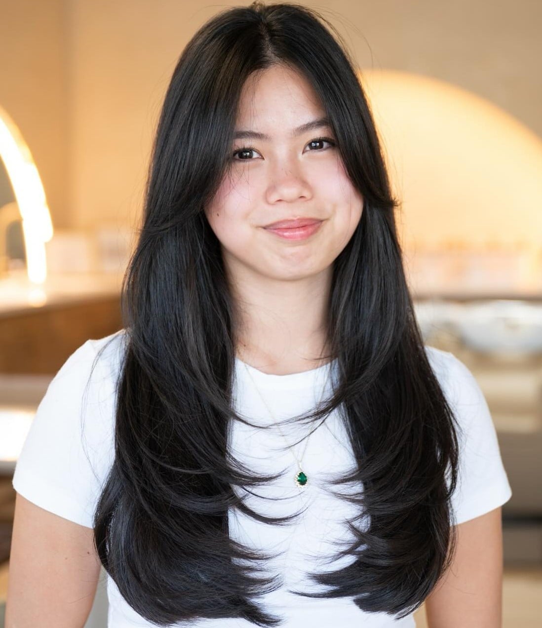 Straight Black Hair Long Layers Side Swept Bangs Straight Black Hair Long Layers Side Swept Bangs — Classy Haircuts for Long Hair