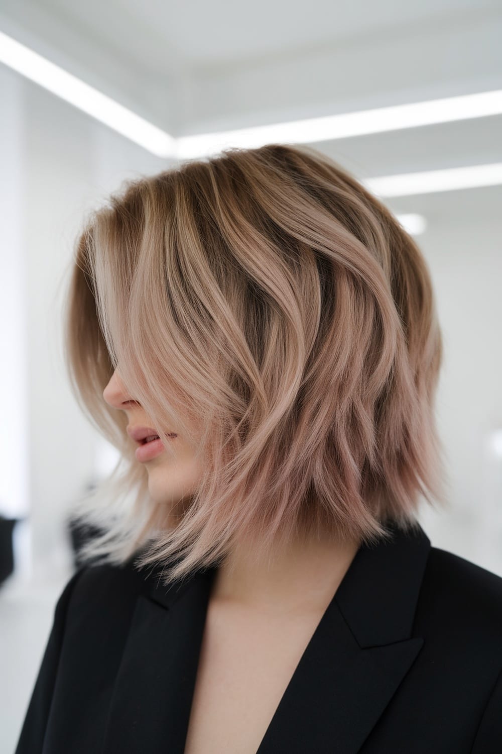 Ash Blonde Layered Bob With Pink Tips — Classy Haircuts for Medium Hair