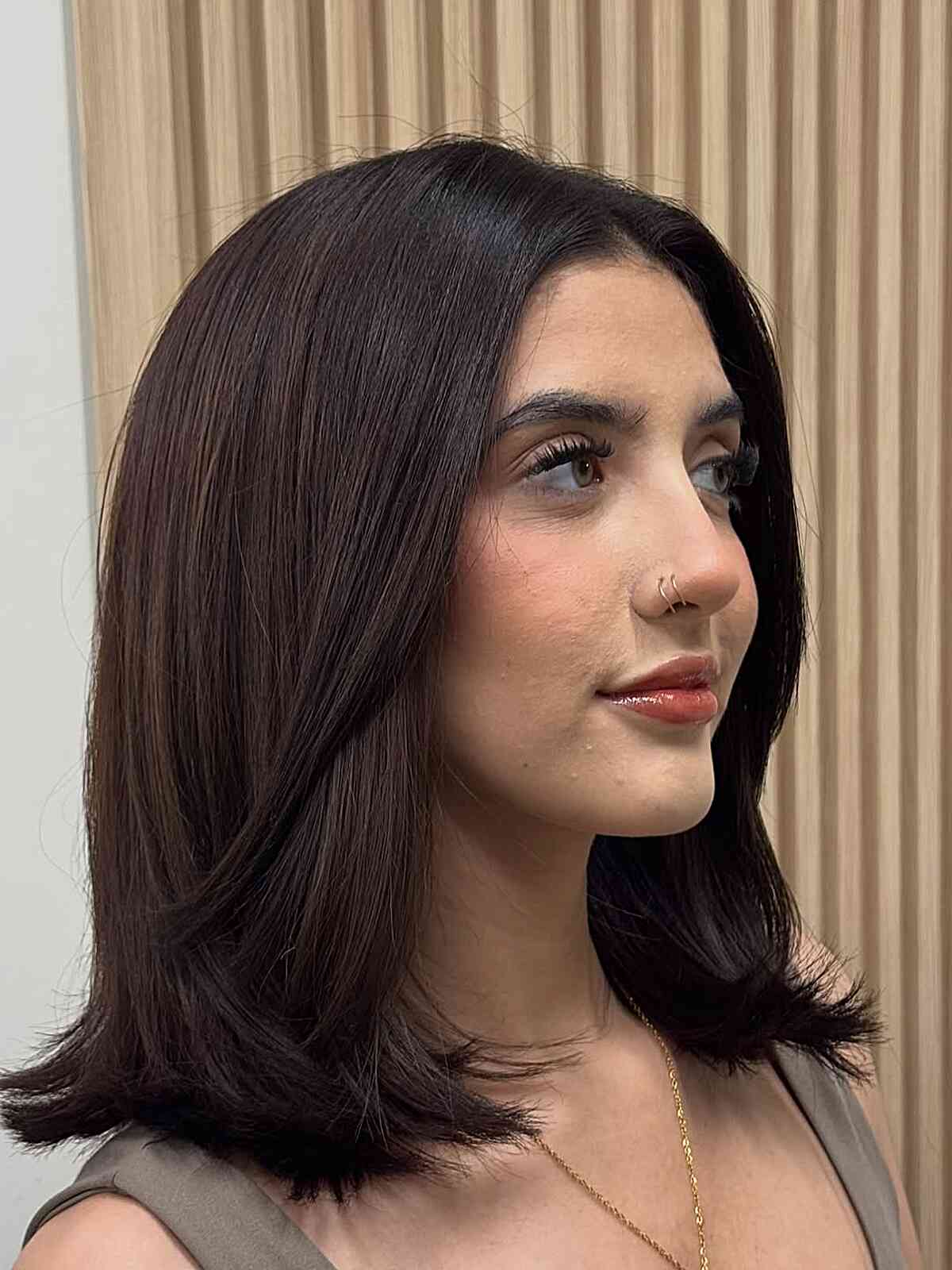 Fine Dark Brown Bob With Curtain Bangs — Classy Haircuts for Medium Hair