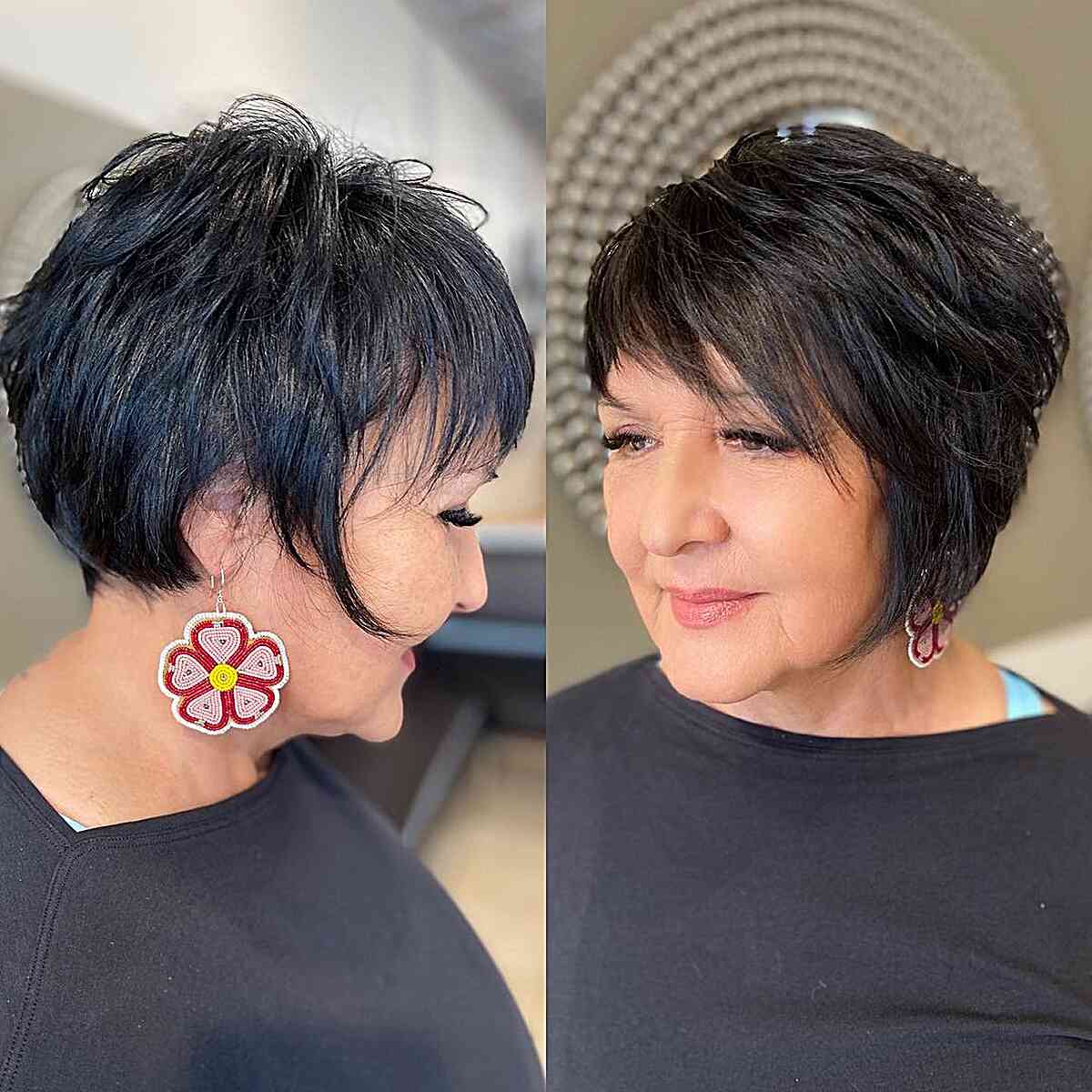 Black Pixie Bob With Choppy Layers — Classy Haircuts for Round Face