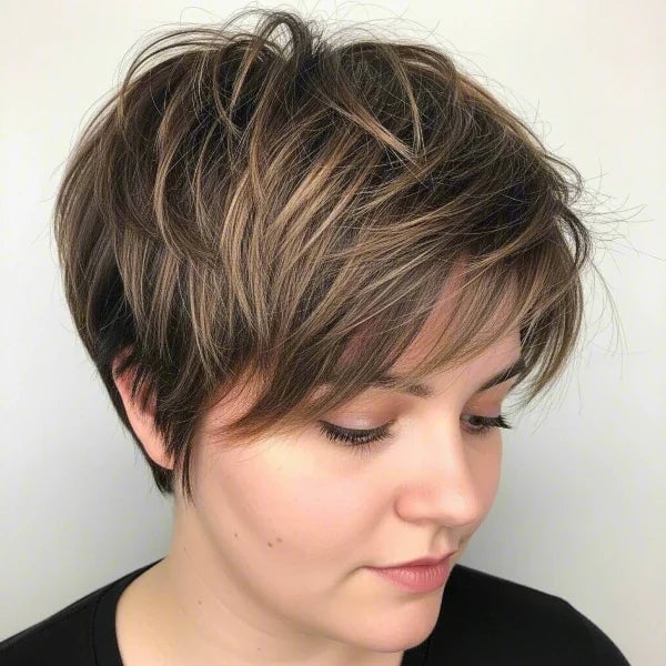 Dark Brown Pixie Cut With Textured Layers — Classy Haircuts for Round Face