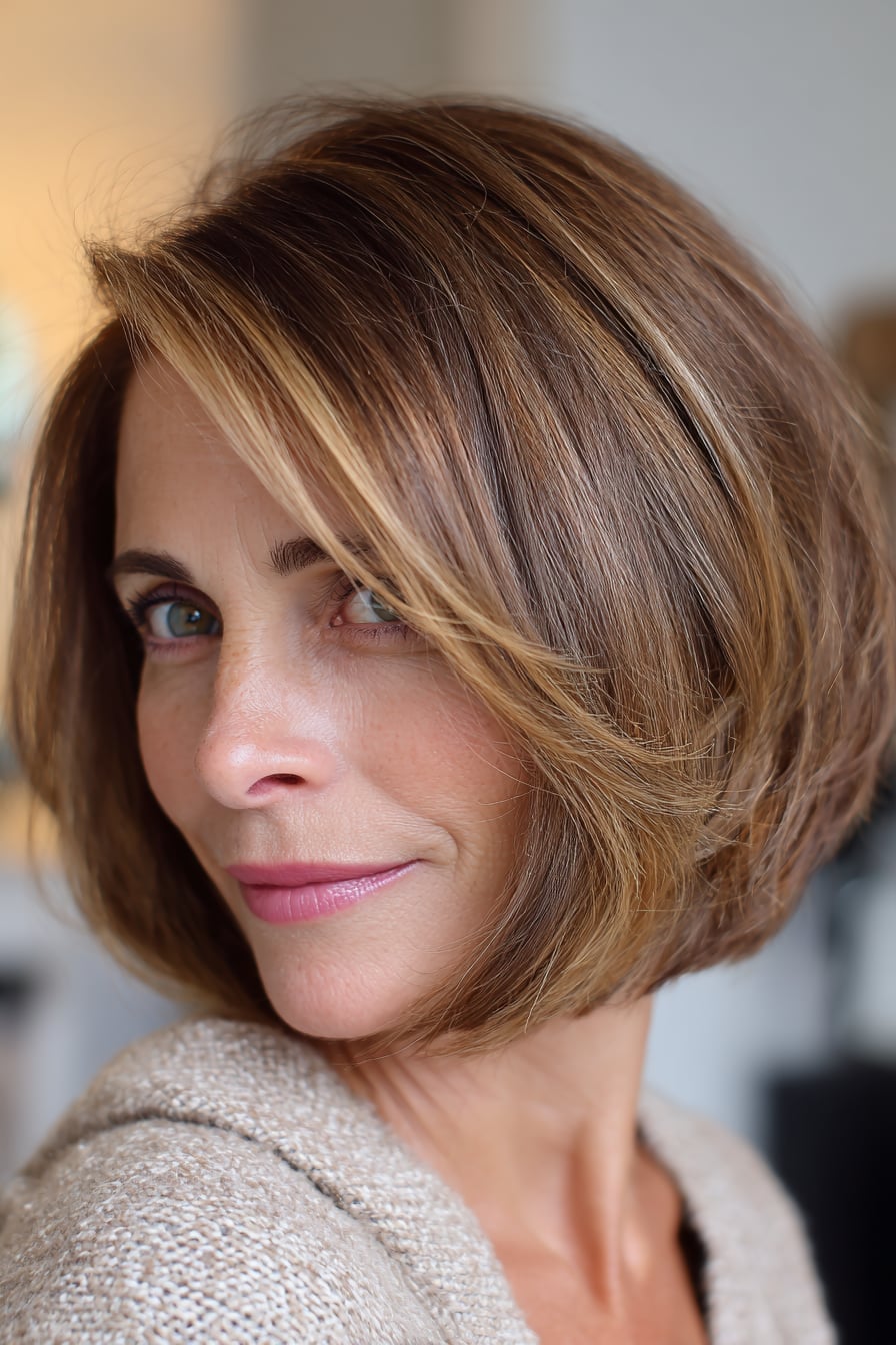 Brown Layered Bob With Angled Layers — Classy Haircuts for Round Face