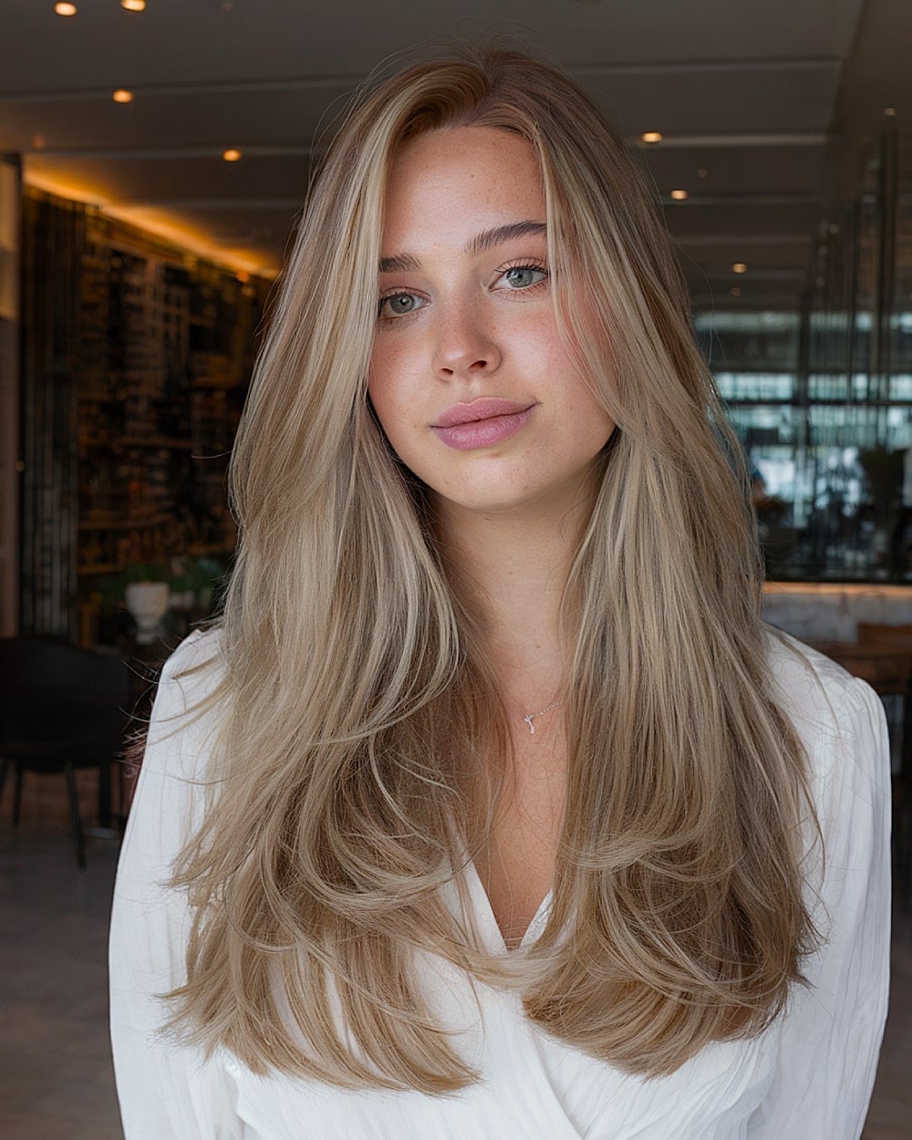 Mid-Back Brown Hair With Long Layers And Curtain Bangs — Classy Haircuts for Round Face