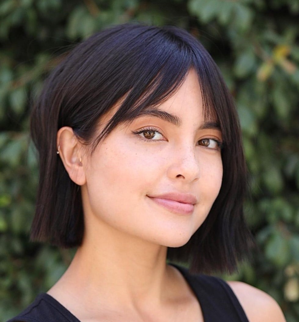 Dark Brown Bob With Blunt Bangs — Classy Haircuts for Round Face