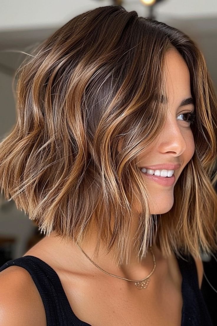 Collarbone Bob With Blunt Ends And Curtain Bangs Collarbone Bob With Blunt Ends And Curtain Bangs — Classy Haircuts for Thick Hair