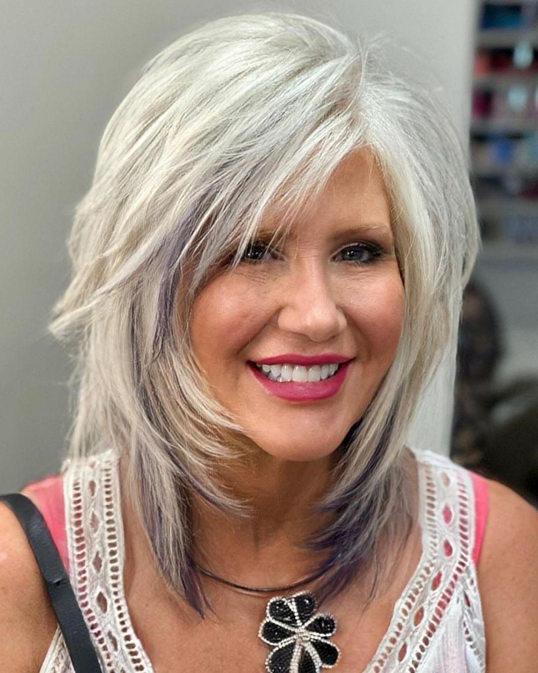 Collarbone Layered Shag With Curtain Bangs, Wavy Collarbone Layered Shag With Curtain Bangs, Wavy — Classy Haircuts for Thick Hair