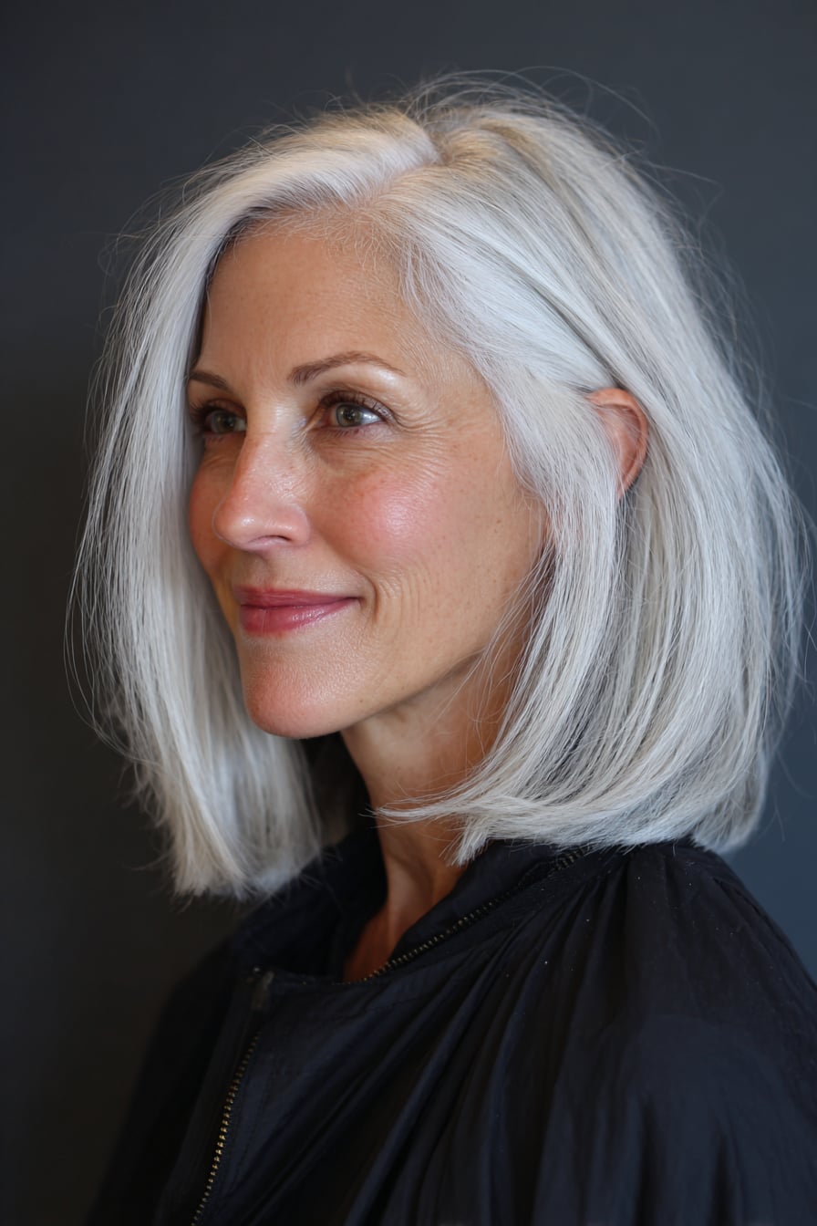 Silver Gray Bob With Clean Lines — Classy Haircuts for Women over 50