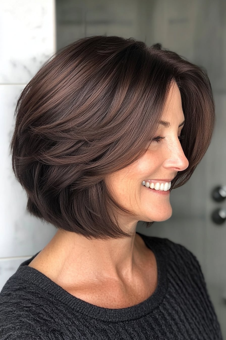 Collarbone Layered Bob With Stacked Layers Collarbone Layered Bob With Stacked Layers — Classy Hairstyles for Round Face