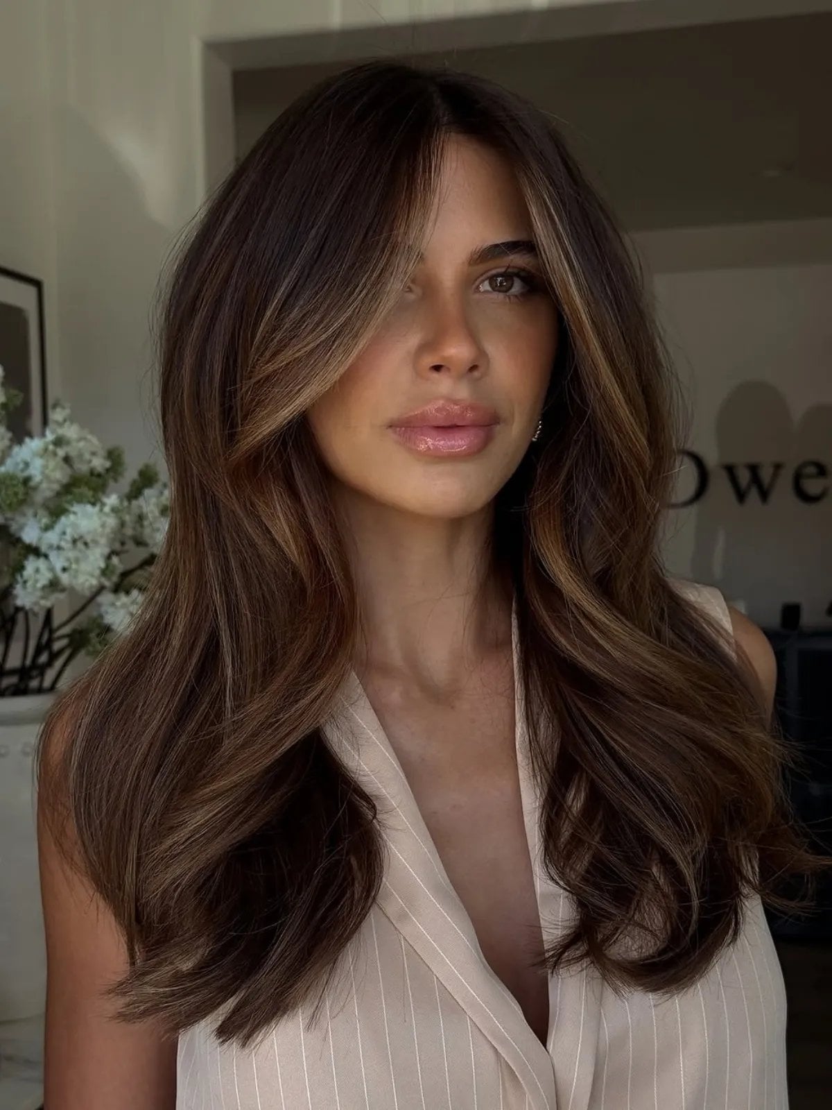 Collarbone Light Brown With Subtle Highlights Collarbone Light Brown With Subtle Highlights — Classy Highlights on Dark Brown