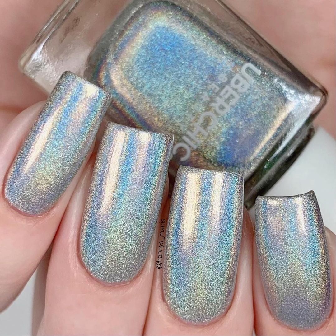 Medium Square Silver Holographic Nails Medium Square Silver Holographic Nails — Classy Holographic Nails
