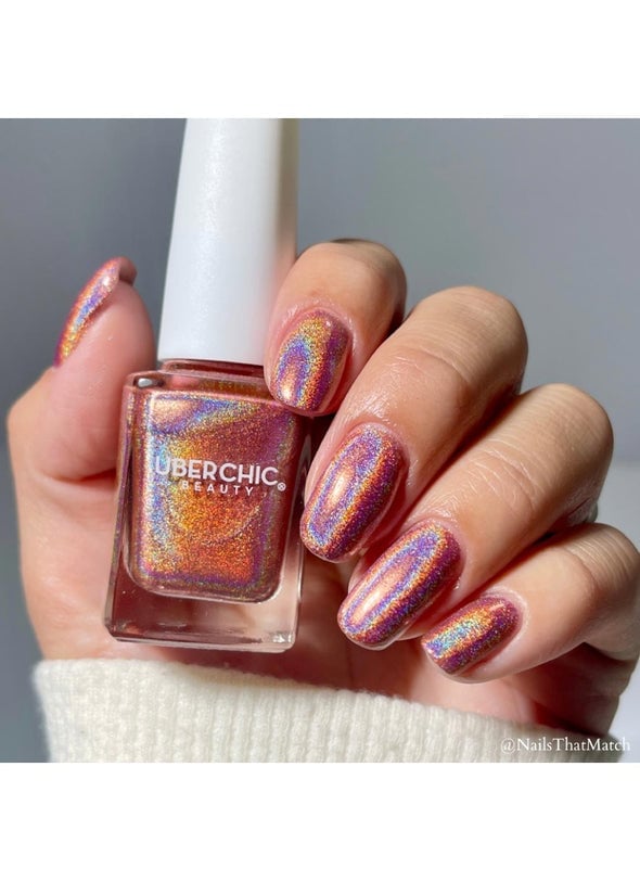 Rounded Square Rose Gold Holographic Rounded Square Rose Gold Holographic — Classy Holographic Nails