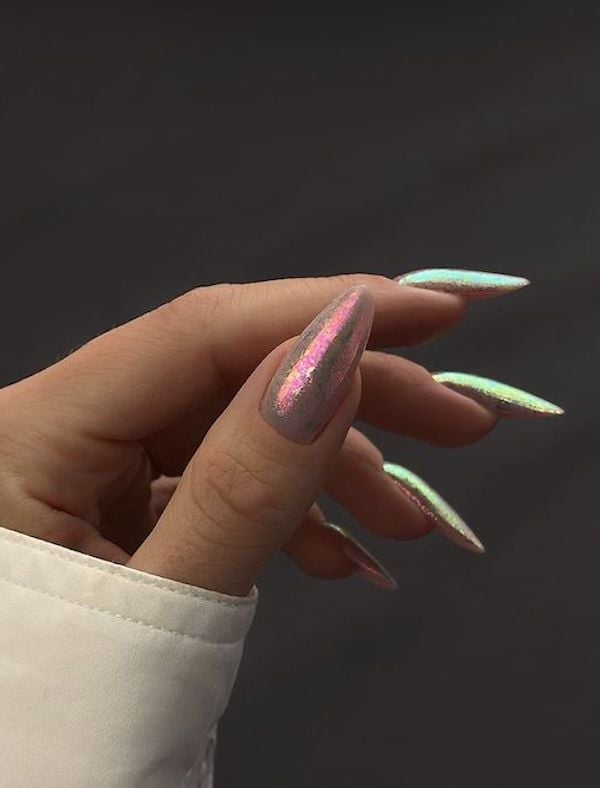 Long Stiletto Iridescent Holographic Nails Long Stiletto Iridescent Holographic Nails — Classy Holographic Nails