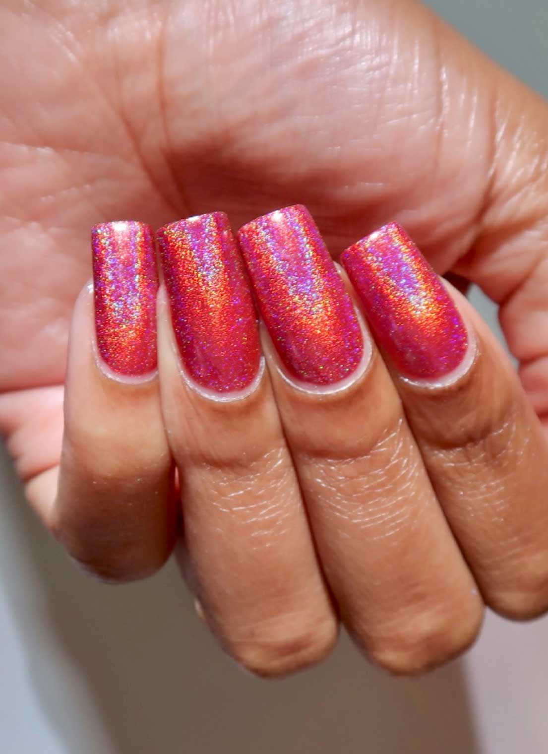 Long Square Pink Holographic Glitter With Full Coverage Long Square Pink Holographic Glitter With Full Coverage — Classy Holographic Nails